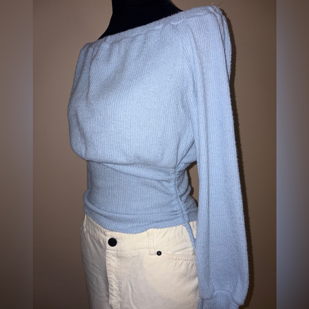 Fashion Nova Sky Blue Off-Shoulder Sweater - Picture 4 of 6